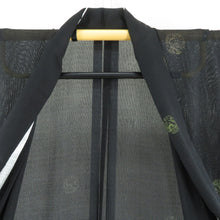 Load image into Gallery viewer, 夏着物 絹 黒色ｘ茶色 鳳凰小丸文様 飛び小紋 小紋 絽 バチ衿 身巾ゆったりサイズ 夏用 仕立て上がり 身丈156cm