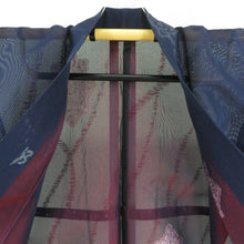 Load image into Gallery viewer, 夏着物 単衣 紗 バチ衿 華文模様 正絹 紺色ｘ銀色 Sサイズ 夏用 仕立て上がり 身丈150cm