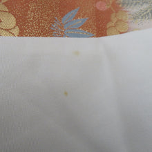 Load image into Gallery viewer, 袋帯 金色ｘオレンジ色ｘ多色 金糸 扇子文様 扇面取能衣文 六通柄 正絹 フォーマル向け 着物帯 長さ440cm