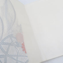 Load image into Gallery viewer, 袋帯 夏用 袋帯 絽 六通柄 銀糸 白色ｘピンク色ｘ銀色 花籠文様 正絹 仕立て上がり 夏物 長さ448cm