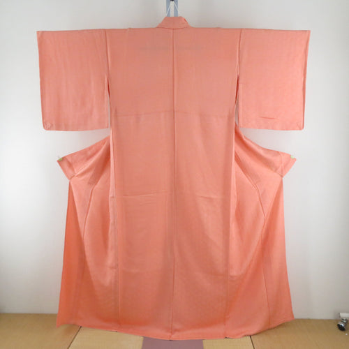 「縁」150ｃｍ～156ｃｍ ちりめん地 岩石染 色無地 橘 正絹 Ｉ０５３ 色無地 着物 正絹 絹 袷 山本富男 窯変天目染 黄ベージュ 地紋 桜 未