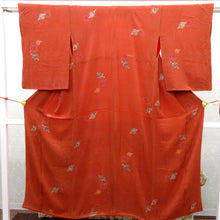 Load image into Gallery viewer, 小紋 昔 アンティーク 昔着物 オレンジ×ベージュ 水玉 ドット 小花 バチ衿 正絹 胴裏紅絹 レトロ 明治・大正ロマン カジュアル 和洋ミックス 小さめサイズ 身丈142.2cm
