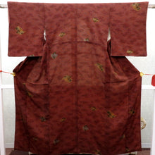 Load image into Gallery viewer, 小紋 昔 アンティーク 昔着物 茶×黒グレー 網目状 冊子文 広衿 正絹 昔きもの レトロ 明治・大正ロマン カジュアル 和洋ミックス 小さめ 身丈146.6cm