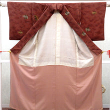 Load image into Gallery viewer, 小紋 昔 アンティーク 昔着物 茶×黒グレー 網目状 冊子文 広衿 正絹 昔きもの レトロ 明治・大正ロマン カジュアル 和洋ミックス 小さめ 身丈146.6cm