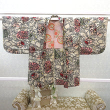 Load image into Gallery viewer, 羽織 アンティーク 銘仙 長羽織 オフホワイト×グレー 多色 花デザイン 昔羽織 レトロモダン 正絹 明治・大正ロマン モダン 和洋ミックス 身丈81.3cm