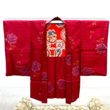 Load image into Gallery viewer, 羽織 アンティーク 昔長羽織 正絹 赤系×多色 薔薇 地模様 昔 レトロモダン 明治・大正ロマン ちりよけ 上着 小さめサイズ