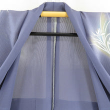 Load image into Gallery viewer, 付下げ 夏着物 絽 広衿 花紋様 正絹 青紫色ｘ青色ｘ緑色 ぼかし パステル系 一つ紋 丸に片喰紋 仕立て上がり 身丈155cm