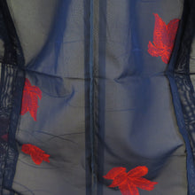 Load image into Gallery viewer, 夏着物 単衣 紗 バチ衿 花模様 正絹 紺色ｘ赤色 夏用 カジュアル 仕立て上がり 身丈159.5cm