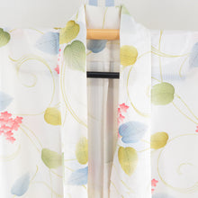 Load image into Gallery viewer, 夏着物 単衣 絽 正絹 夏用 小紋 アジサイ模様 薄黄色ｘ黄緑色ｘ青色 広衿 仕立て上がり 身丈157cm