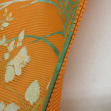 Load image into Gallery viewer, 名古屋帯 夏帯 絽 正絹 オレンジ色ｘ緑色 金糸 草花文様 お太鼓柄 夏用 なごや帯 カジュアル 仕立て上がり 夏物 長さ360cm