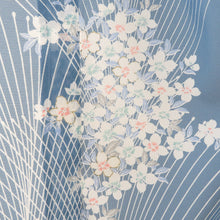 Load image into Gallery viewer, 夏着物 ポリエステル 付下げ 絽 広衿 青色ｘ白色 花模様 夏用 仕立て上がり 身丈157cm