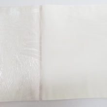 Load image into Gallery viewer, 袋帯 夏用 夏袋帯 紗 シルバー系 正絹 銀色ｘ白色ｘ薄ピンク色 ぼかし 菖蒲文様 六通柄 着物帯 長さ432cm