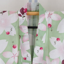 Load image into Gallery viewer, 浴衣 浴衣 SEIKO MATSUDA 黄緑色ｘピンク色 桜にさくらんぼ柄 身丈Ｌサイズ 綿 夏用 夏物 身丈164cm