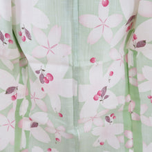 Load image into Gallery viewer, 浴衣 浴衣 SEIKO MATSUDA 黄緑色ｘピンク色 桜にさくらんぼ柄 身丈Ｌサイズ 綿 夏用 夏物 身丈164cm