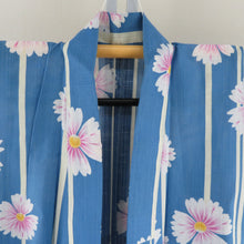 Load image into Gallery viewer, 浴衣 浴衣 SEIKO MATSUDA 水色ｘ白色ｘピンク色 縦縞に花柄 身丈Ｌサイズ 綿 夏用 夏物 身丈163cm