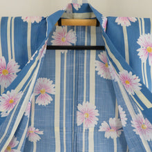 Load image into Gallery viewer, 浴衣 浴衣 SEIKO MATSUDA 水色ｘ白色ｘピンク色 縦縞に花柄 身丈Ｌサイズ 綿 夏用 夏物 身丈163cm