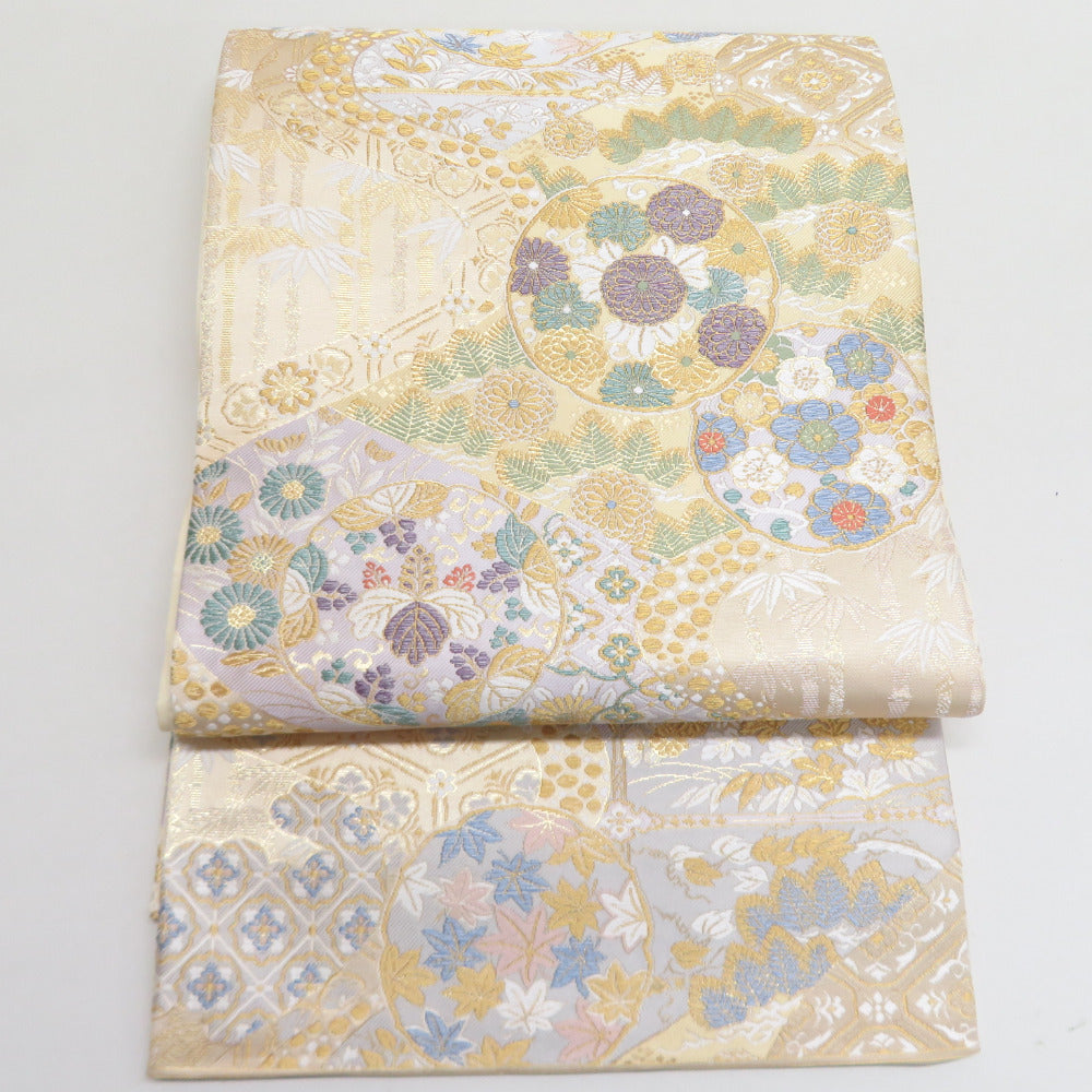 織りの袋帯（横段に古典唐花文）正絹美品