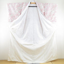画像をギャラリービューアに読み込む, 小紋 コスモス柄 洗える着物 ポリエステル 白ベージュ色 袷 広衿 仕立て上がり 身丈160cm 美品