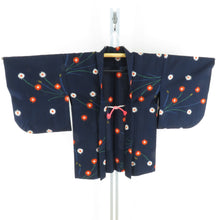 Load image into Gallery viewer, Wool Kimono Ensemble Haori Set Tsubaki Pattern Down Blue Loan Point Bee Casual Casual Kimono Tailor 155cm