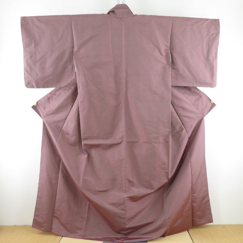 御召 織文様 縞 正絹 赤紫色 袷 広衿 カジュアル 仕立て上がり着物 身丈165cm