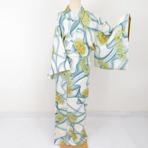 Komon branch -leaf sentence lined wide collar beige color pure silk casual kimono tailoring up 160cm