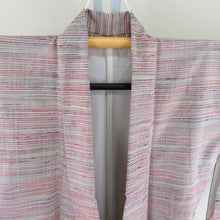 Load image into Gallery viewer, Tsumugi Kimono Silk / Wool Mixed Lined multi -colored horizontal striped sentence Pattern pattern Bachi Casual Kimono Kimono