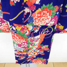 Load image into Gallery viewer, Children&#39;s kimono antique child children&#39;s lined bouquet statement Pure silk purple Taisho Roman Shichigosan girls 98cm