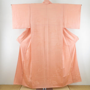 色無地 楓に花地紋 袷 広衿 橙色 正絹 紋なし 仕立て上がり着物 身丈152cm