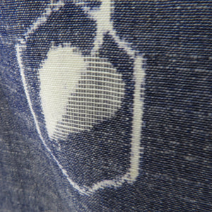 ウール着物 単衣 亀甲に椿模様 織り文様 バチ衿 青灰色 カジュアルきもの 仕立て上がり 身丈156cm