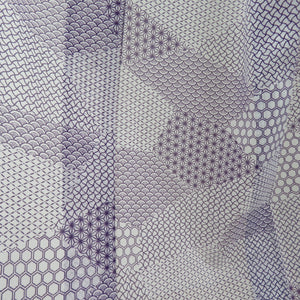 夏着物 小紋 単衣 絽 裂取柄 紫色 広衿 ポリエステル100％ 洗える着物 カジュアル 夏物 身丈156cm 美品