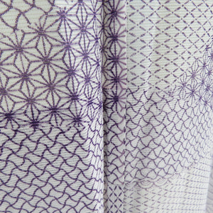 夏着物 小紋 単衣 絽 裂取柄 紫色 広衿 ポリエステル100％ 洗える着物 カジュアル 夏物 身丈156cm 美品