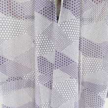 画像をギャラリービューアに読み込む, 夏着物 小紋 単衣 絽 裂取柄 紫色 広衿 ポリエステル100％ 洗える着物 カジュアル 夏物 身丈156cm 美品