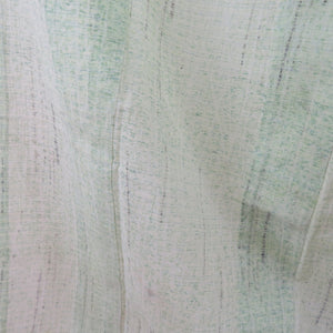 夏着物 単衣 麻・ポリエステル混紡 黄緑色 広衿 織り文様 洗える着物 カジュアル 夏物 身丈156cm