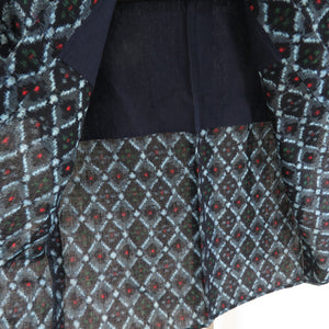 羽織 アンティーク 木綿 紺色 絣 菱格子 単衣 藍染 レトロ 大正ロマン 身丈77cm