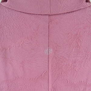 色無地 笹竹地紋 袷 広衿 紫色 正絹 五三桐紋 一つ紋 フォーマル 仕立て上がり着物 身丈160cm 美品
