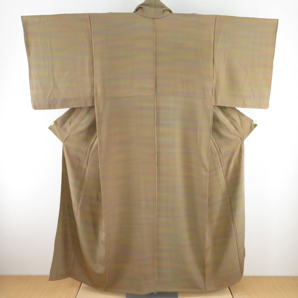 色無地 ぼかし 袷 広衿 抹茶色 正絹 紋なし カジュアル 仕立て上がり着物 身丈153cm 美品