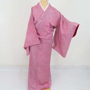 Komon total aperture pure silk red lined lined lined collar casual kimono 158cm
