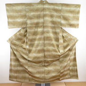 紬 着物 縞模様 グラデーション 織り文様 袷 バチ衿 黄土色 正絹 カジュアル着物 仕立て上がり 身丈154cm 美品