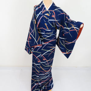 On a small crested fan, grass silk blue pure silk blue lined lined wide collar casual tailoring kimono