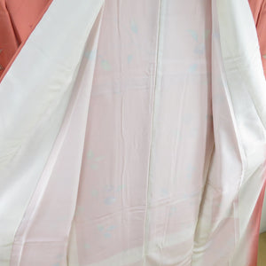 小紋 椿 枝花文様 正絹 桃色 袷 広衿 カジュアル 仕立て上がり着物 付下げ柄 身丈163cm 美品