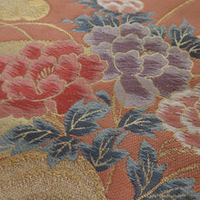 Load image into Gallery viewer, Back Obi Shanami Landscape Written Gold beige Six -Wall Pattern Pure Silk Fomal Tailoring Kimono Ward Length 425cm