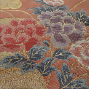袋帯 山波風景文様 金ベージュ色 六通柄 正絹 フォーマル 仕立て上がり 着物帯 長さ425cm