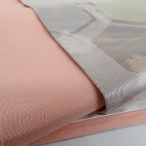 袋帯 亀甲文様 銀桃色 六通柄 正絹 フォーマル 仕立て上がり 着物帯