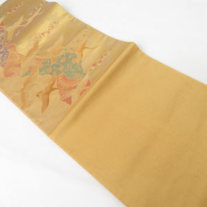 Back Obi Hubizuru and Flowers Popular Gold Gold Six Pass Pure Silk Formal Tailoring Kimono Obi Length 428cm Beautiful goods