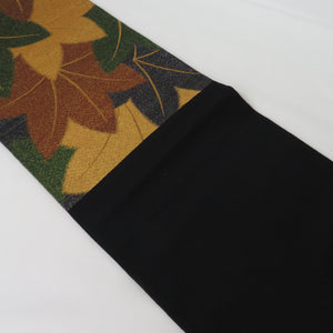 袋帯 紅葉 黒色 ラメ糸 六通柄 正絹 金糸 フォーマル 仕立て上がり 着物帯 長さ448cm 美品