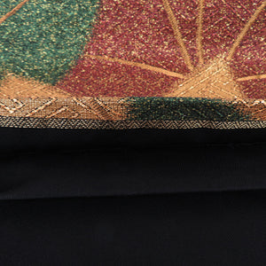 袋帯 紅葉 黒色 ラメ糸 六通柄 正絹 金糸 フォーマル 仕立て上がり 着物帯 長さ448cm 美品