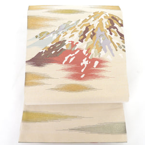 Back Obi Honjuyama Landscape Beige Color Taiko Pure Pure Silk Kinjin Formal Tailoring Kimono Belt Length 448cm Beautiful goods