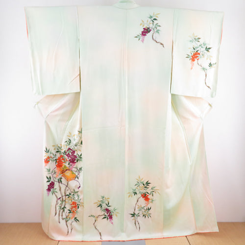 Attached lined wide collar pure silk pure silk yellow -green southern sky hand -painted semi -formal kimono tailoring rising 164cm beautiful goods