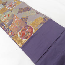 Load image into Gallery viewer, Hagaki -style silk -shaped pure silk blue -purple gold thread six -handed pattern pure silk formal tailoring kimono length 424cm beautiful goods