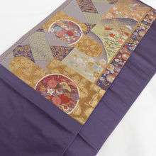 Load image into Gallery viewer, Hagaki -style silk -shaped pure silk blue -purple gold thread six -handed pattern pure silk formal tailoring kimono length 424cm beautiful goods